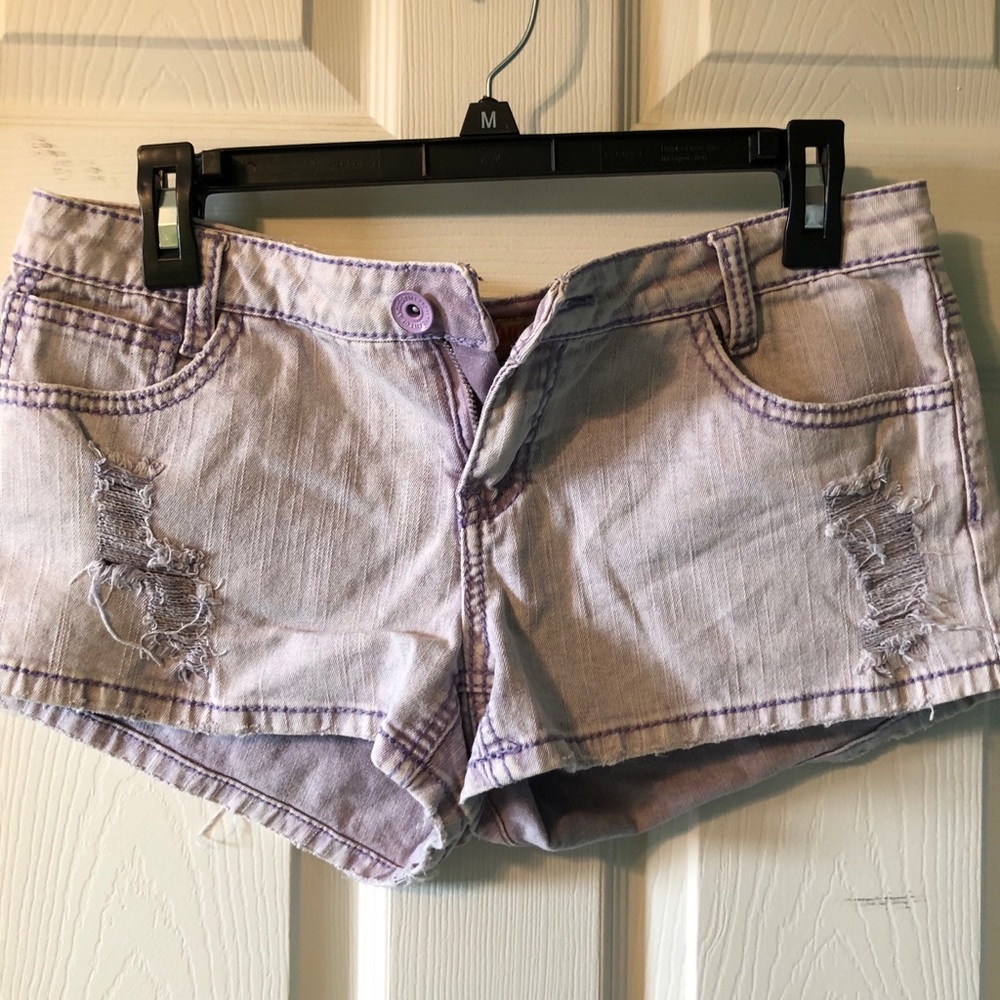 Purple denim shorts